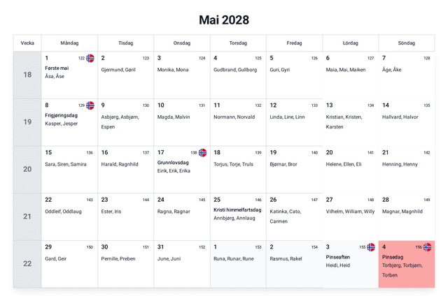 forhåndsvisning av kalenderen