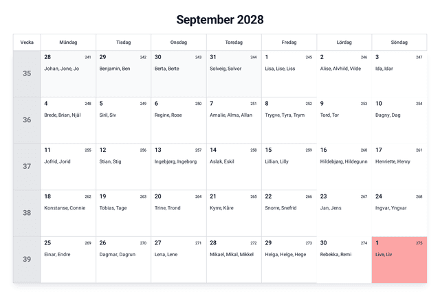 forhåndsvisning av kalenderen