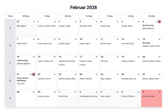 forhåndsvisning av kalenderen