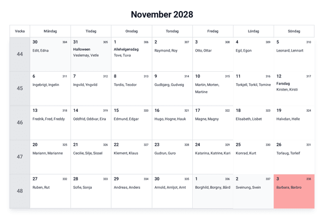 forhåndsvisning av kalenderen